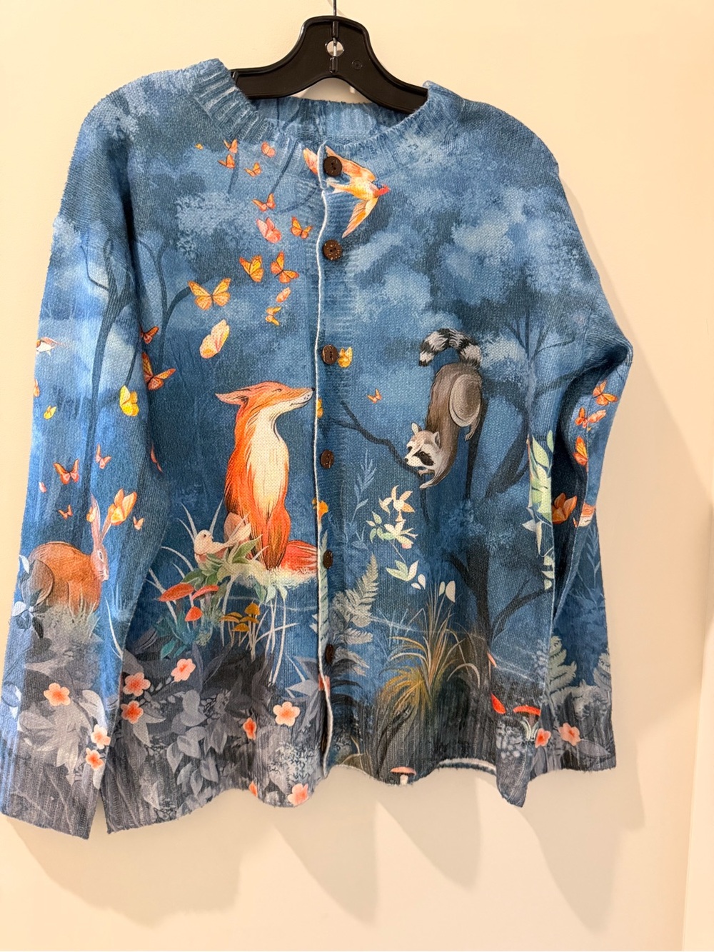 Blue Woodland Fox Print Women's Button-Front Jacket